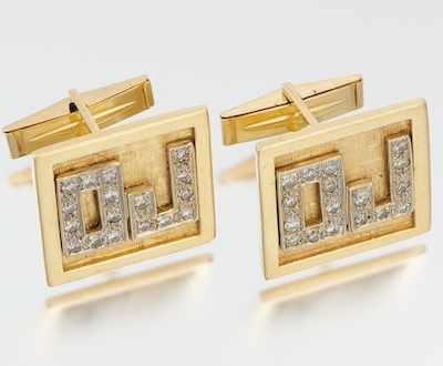 Appraisal: A Pair of Diamond Initial Cufflinks k yellow gold square