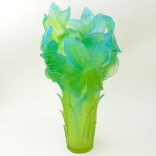 Appraisal: Daum Pate de Verre Green and Blue Amaryllis Vase Daum