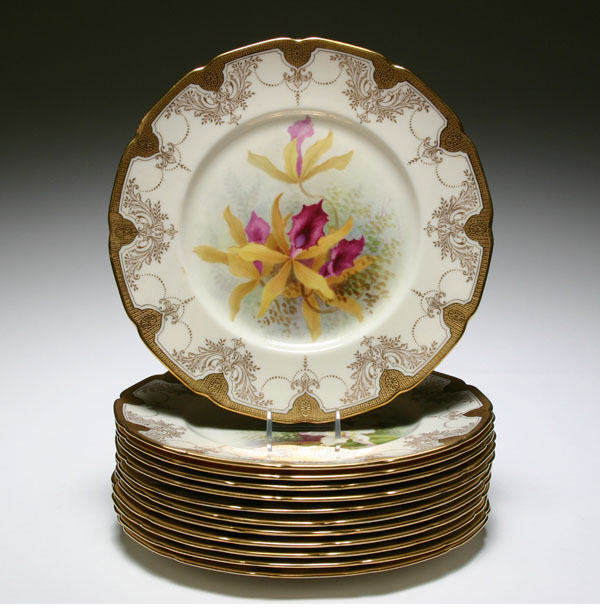 Appraisal: Lenox hand painted floral dinner plates by William Morley pc