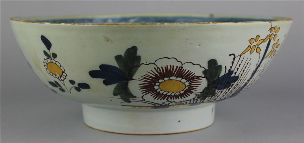 Appraisal: ENGLISH DELFT POLYCHROME PUNCH BOWL ca probably Bristol decorated in