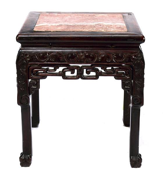 Appraisal: A Chinese carved rosewood occasional table the square top inset