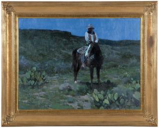 Appraisal: James Elwood Reynolds ''Coyotes and Cactus'' cowboy on horseback at