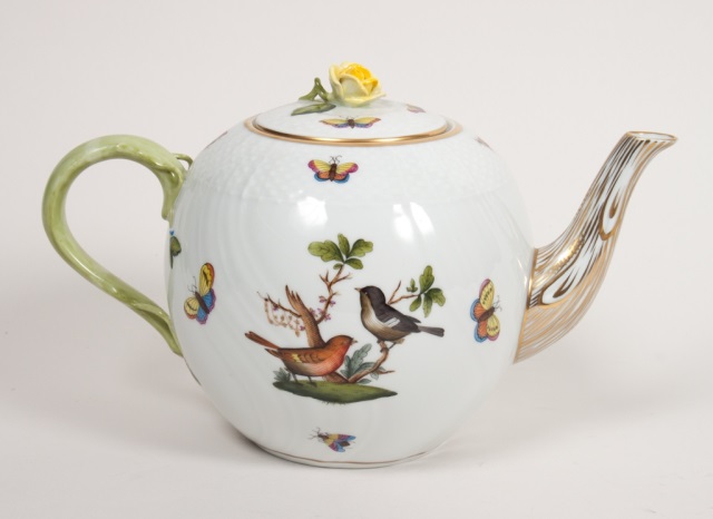 Appraisal: Herend porcelain globular teapot with rose knop handle in the