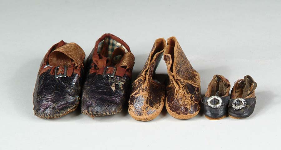 Appraisal: THREE PAIR OF LEATHER ANTIQUE DOLL SHOES Lot includes shoes