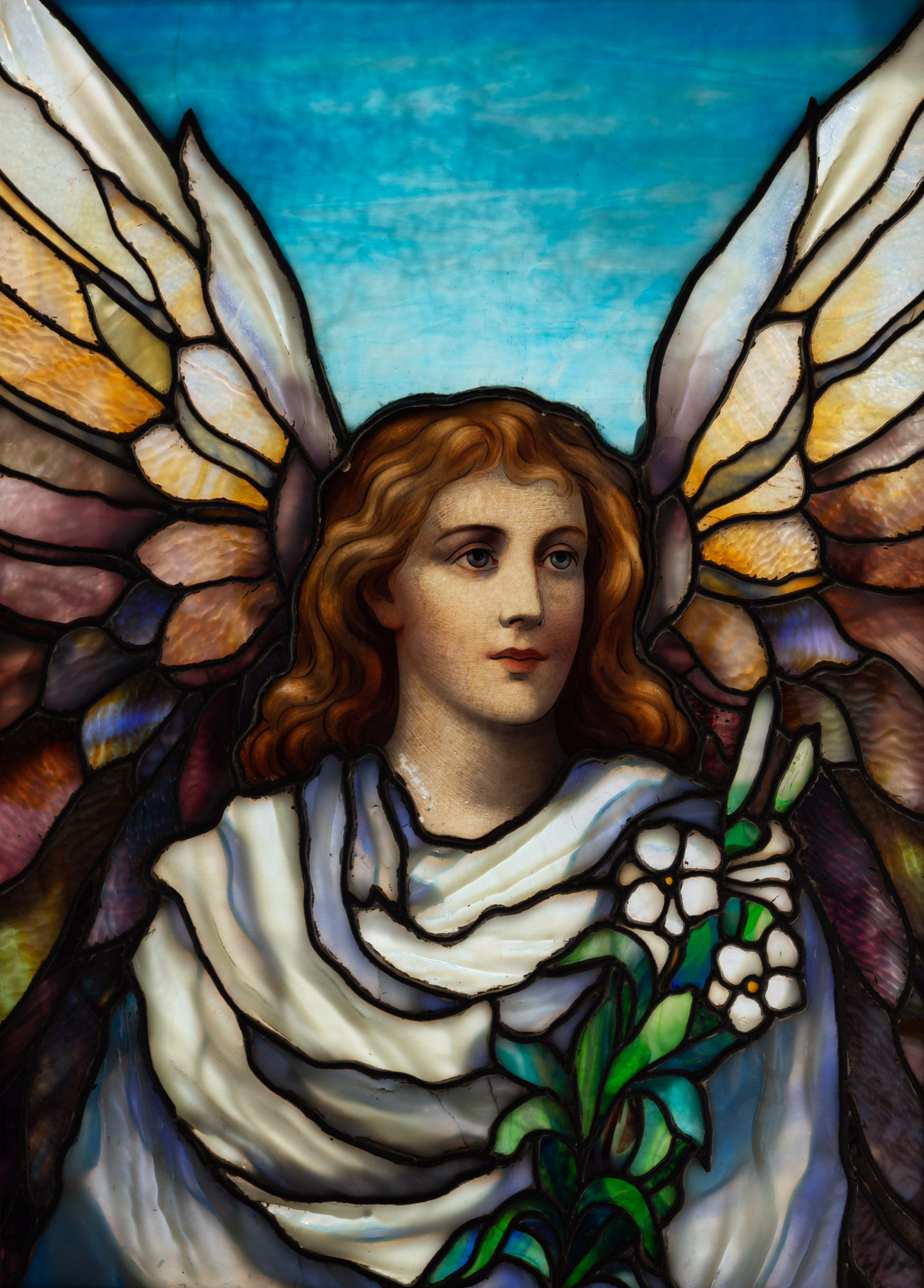 Appraisal: AMERICAN SCHOOL LEADED GLASS ANGEL WINDOW American School Leaded Glass