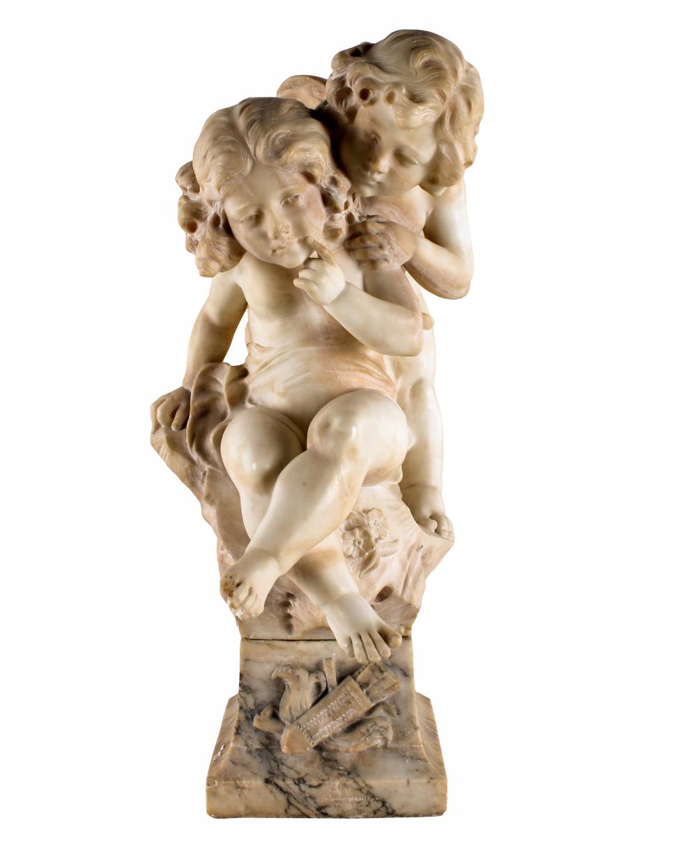 Appraisal: CONTINENTAL CARVED MARBLE FIGURAL GROUPunsigned Condition scratches restoration and chips