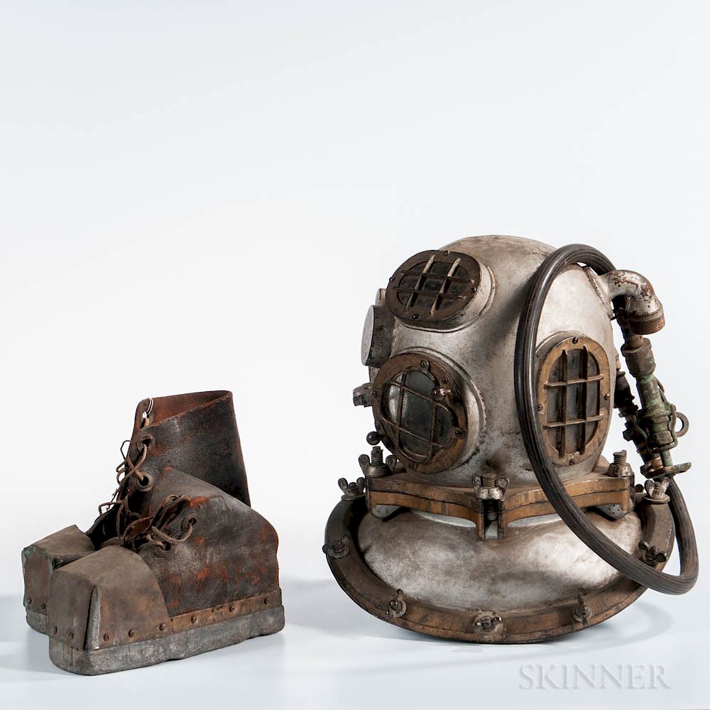 Appraisal: Deep Sea Diving Helmet and Boots Deep Sea Diving Helmet