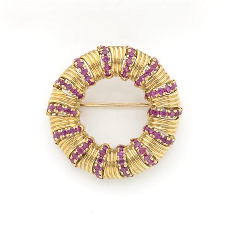 Appraisal: Gold and Ruby Circle Brooch Tiffany Co Estimate -