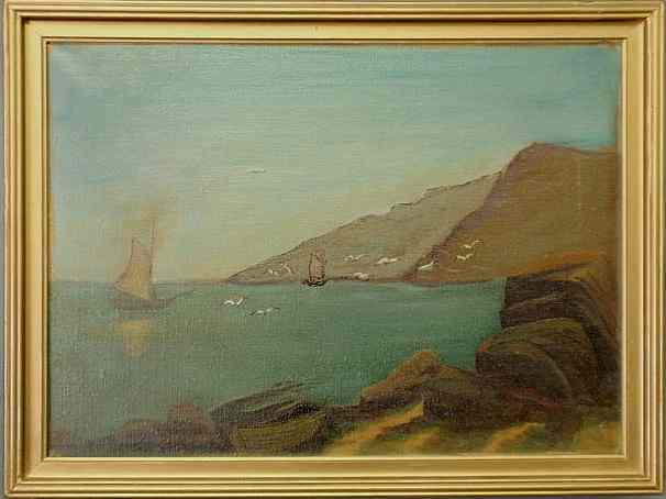 Appraisal: Oil on canvas painting of sailboats c unsigned x