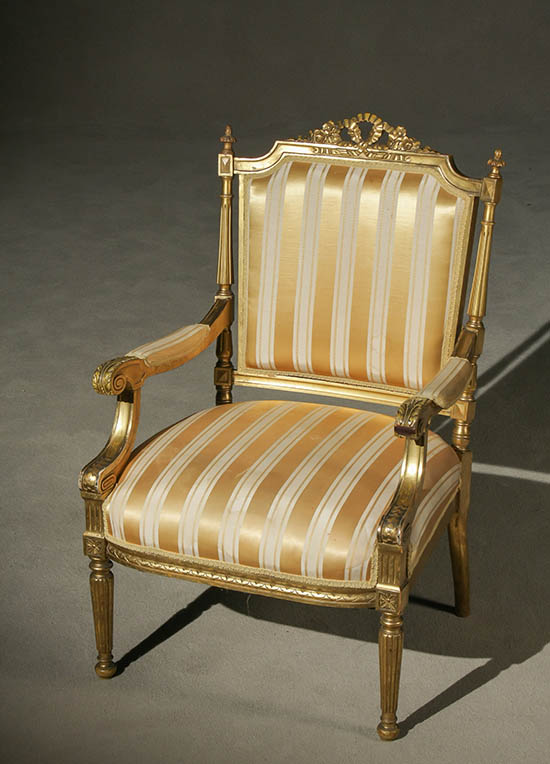 Appraisal: Louis XVI Style Giltwood Fauteuil en Cabriolet Early th Century