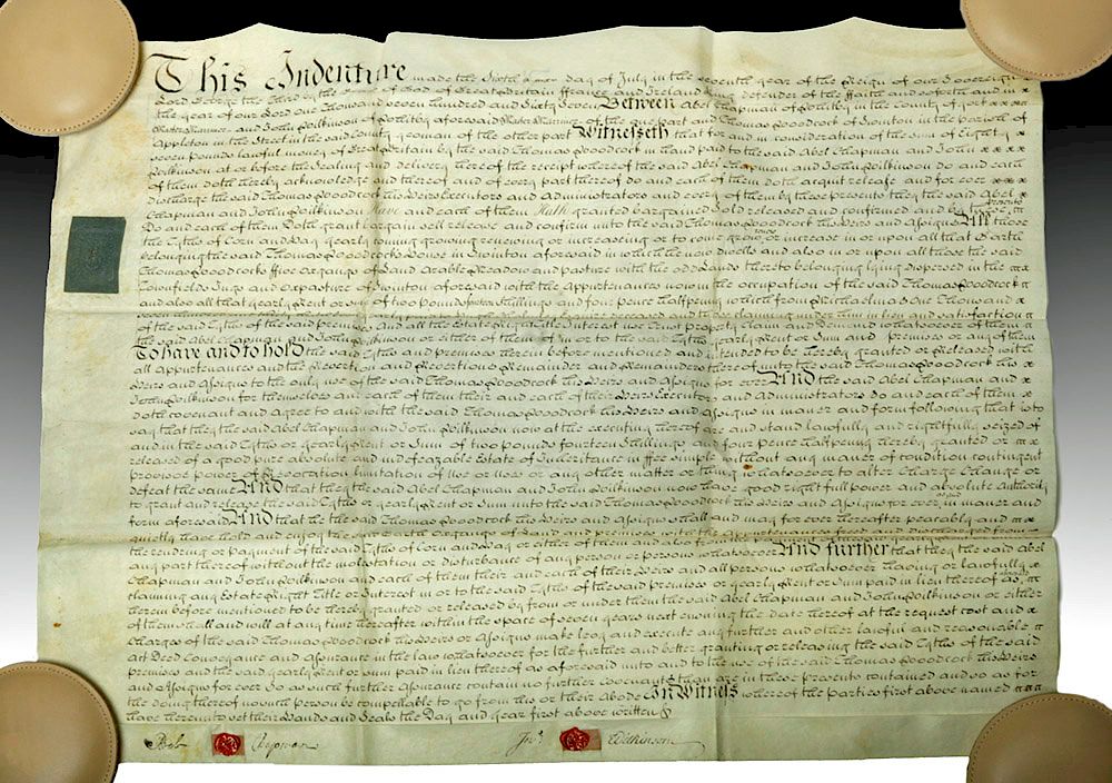 Appraisal: th C English Vellum Indenture - Legal Land Grant Originally