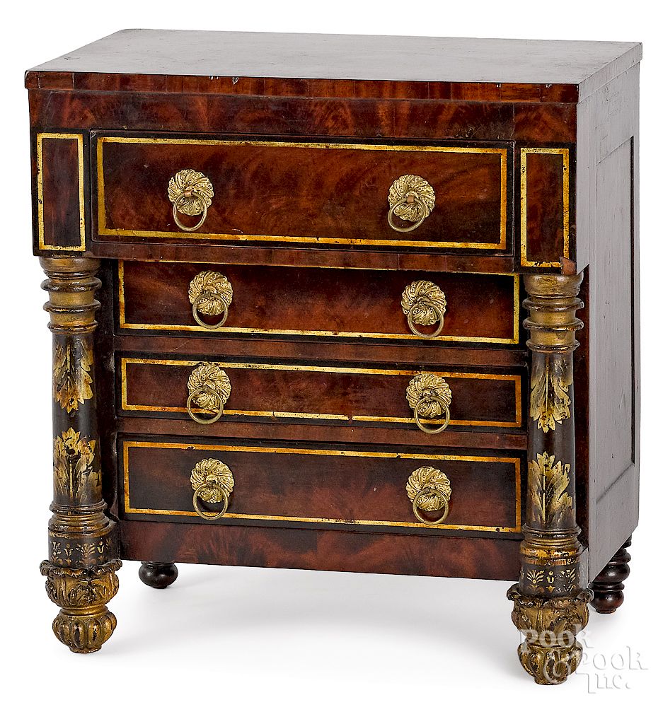 Appraisal: Miniature American Neoclassical chest of drawers Exclusive on Bidsquare Miniature