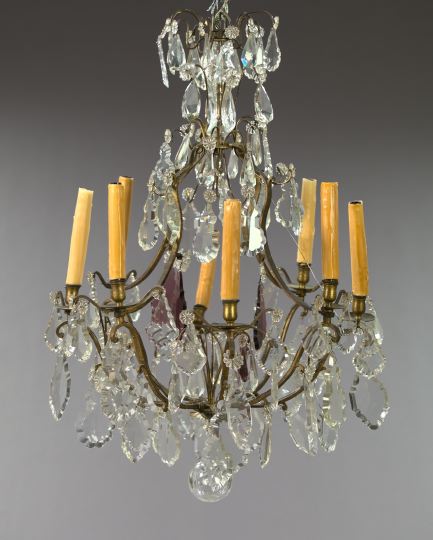 Appraisal: French Brass and Cut Glass Eight-Light Chandelier first quarter th