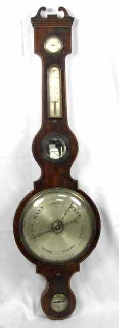 Appraisal: A th Century mahogany cased banjo barometer the swan neck