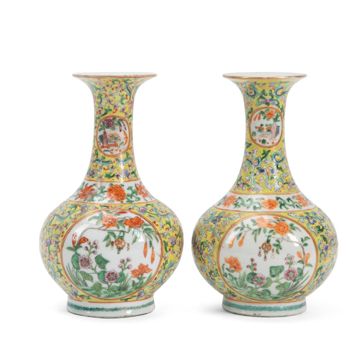 Appraisal: PAIR OF CHINESE FAMILLE JAUNE DIMINUTIVE VASES Pair of Chinese