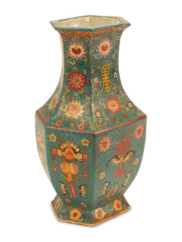 Appraisal: A Pair of Chinese Export Cloisonne-Over-Porcelain Vases Height inches A