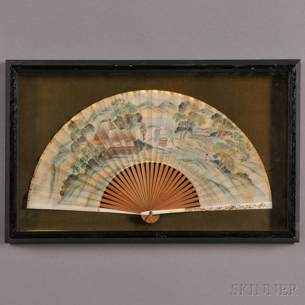 Appraisal: Folding Fan Japan th century mounted in a frame colors