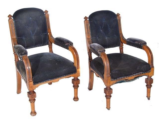 Appraisal: A PAIR OF GOTHIC OAK OPEN ARM ELBOW CHAIRS in