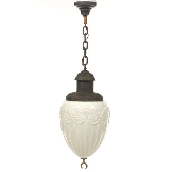 Appraisal: NEOCLASSICAL WHITE GLASS PENDANT LIGHT overall Large pendant light with