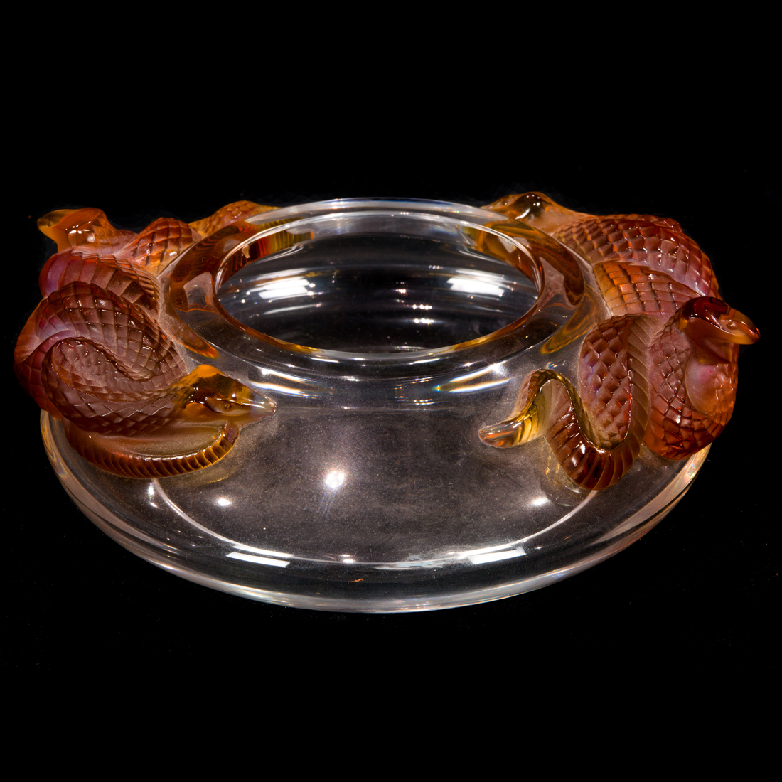 Appraisal: A LALIQUE CLEAR AND AMBER GLASS SERPENTS BOWL DESIGNED BY