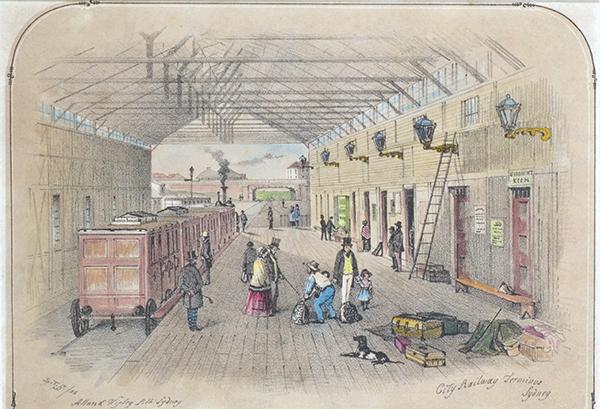 Appraisal: S T GILL - City Rail Terminus tinted lithograph S