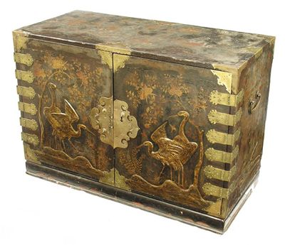 Appraisal: A th century Japanese lacquer and brass mounted cabinet with