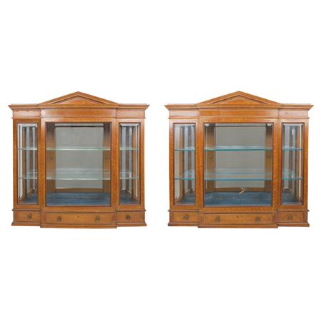 Appraisal: Pair of George III Style Satinwood and Mahogany Hanging Cabinets