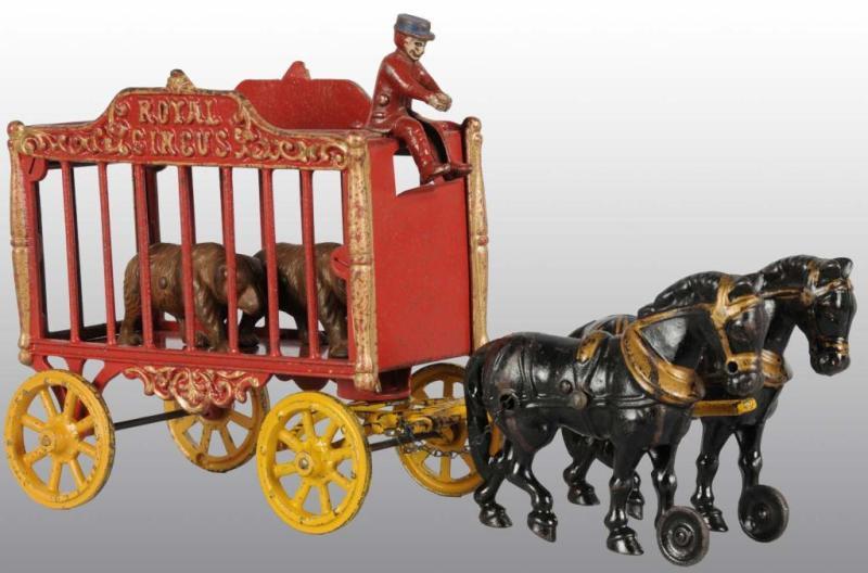 Appraisal: Cast Iron -Horse Hubley Royal Circus Wagon Toy Description Gold