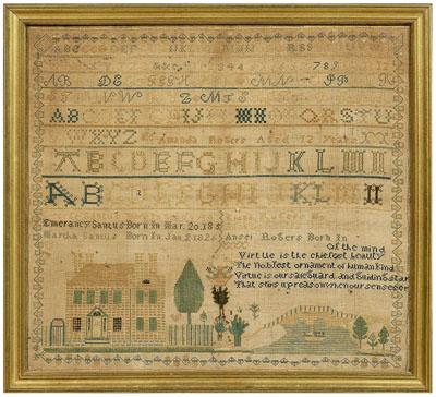 Appraisal: American sampler eight lines alphabet and numbers above quot Amanda