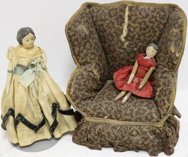 Appraisal: PIECE TH C DOLL LOT TO INCLUDE WING CHAIRWITH LEOPARD