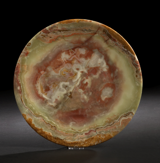 Appraisal: Stunning Rainbow Calcite Polished Charger with flattened rim and flat