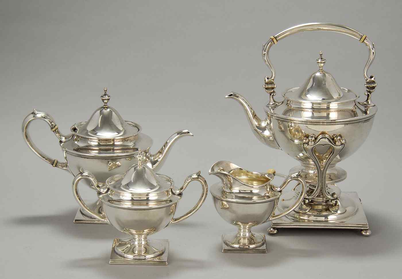 Appraisal: FOUR-PIECE STERLING SILVER TEA SETConsists of a hot water kettle