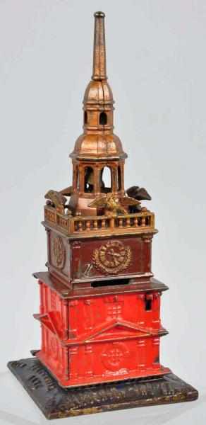 Appraisal: Cast Iron Independence Hall Tower Still Bank Description Manufactured by