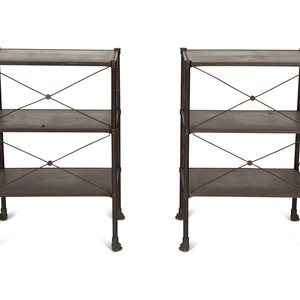 Appraisal: A Pair of French Brass Mounted Black Tole Shelves in