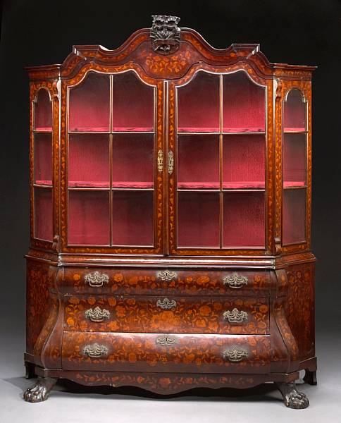 Appraisal: A Dutch Rococo marquetry inlaid walnut display cabinet late th