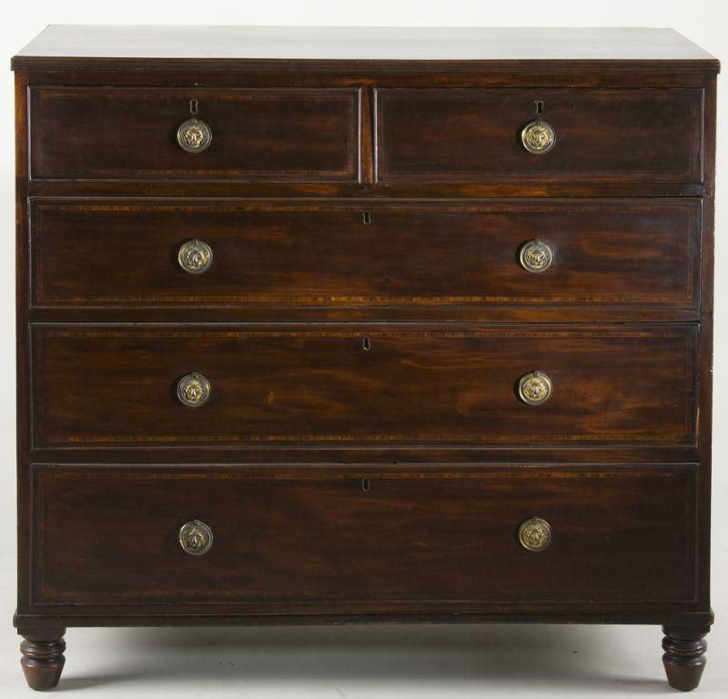 Appraisal: English Inlaid Chest of Drawers th century mahogany veneer with