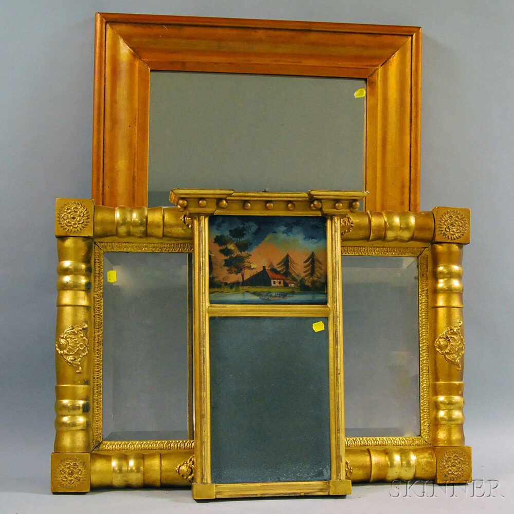 Appraisal: Three Gilt Mirrors a small Federal eglomise mirror with reverse-painted