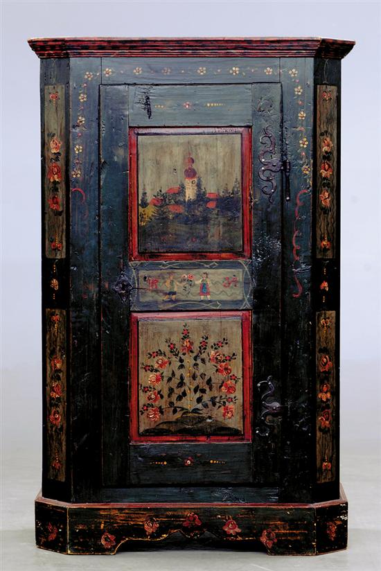 Appraisal: Continental painted corner cabinet late th early th century molded