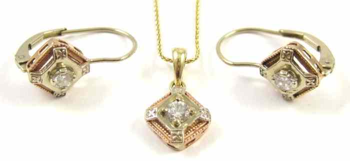 Appraisal: THREE ARTICLES OF DIAMOND JEWELRY including a pendant necklace and