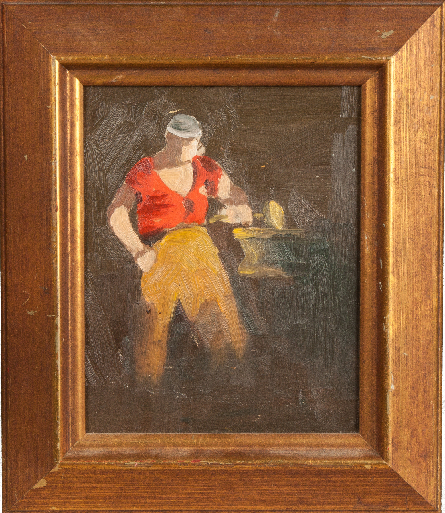 Appraisal: Painting of a Blacksmith Unsigned Oil on paperboard