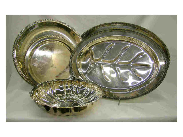 Appraisal: Lot of silver plate serving items including amp footed meat