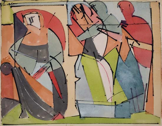 Appraisal: ROMARE BEARDEN - Untitled Classical Figures Watercolor brush and ink