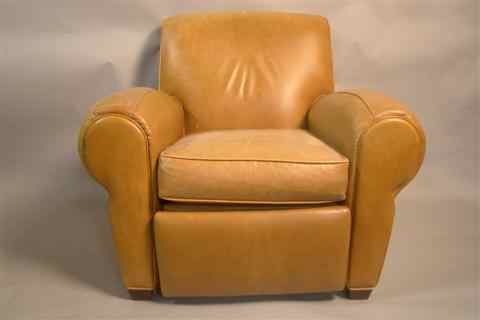 Appraisal: TAN LEATHER COVERED RECLINING CLUB CHAIR retailed by Pottery Barn