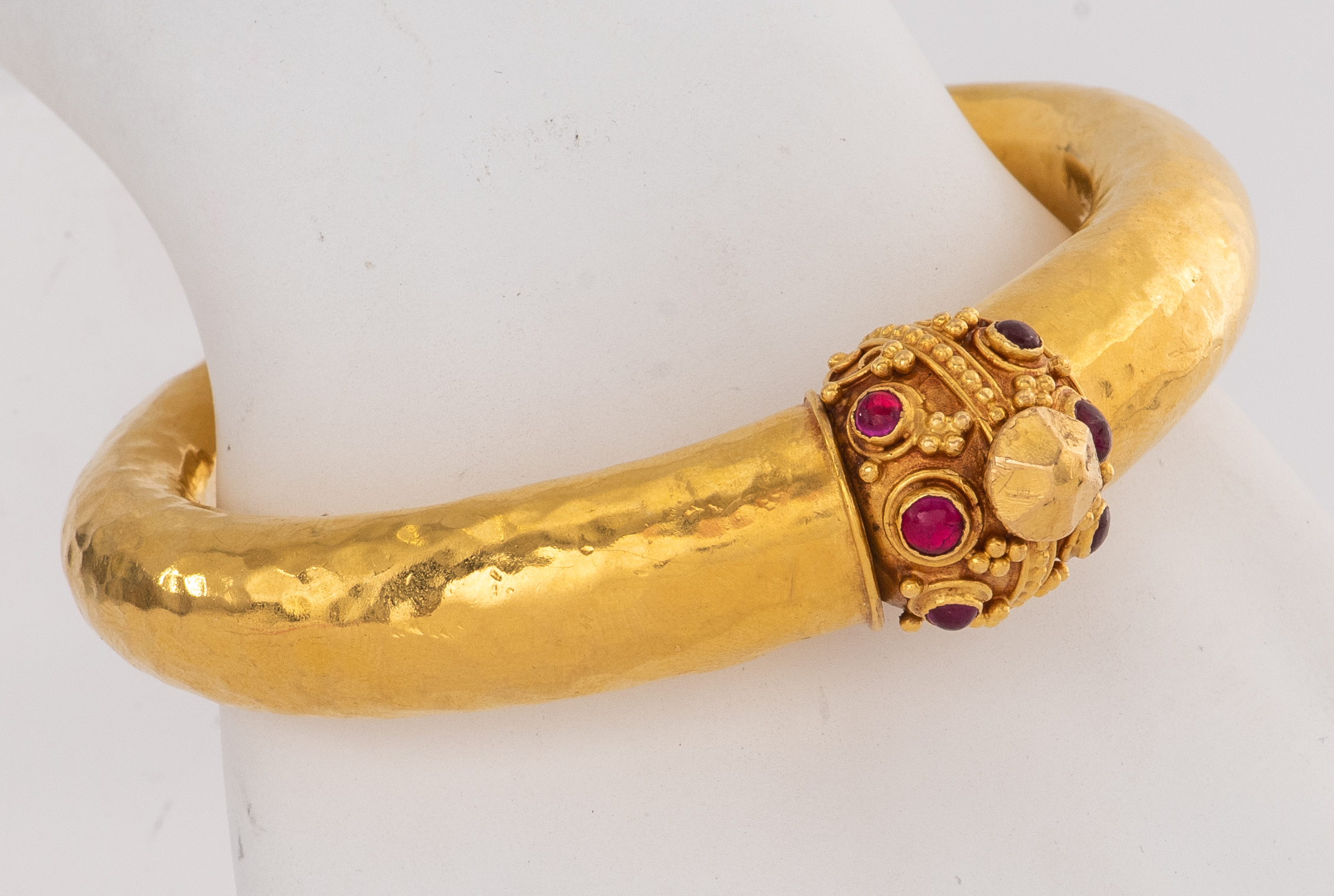 Appraisal: ETRUSCAN STYLE K YELLOW GOLD RUBY BRACELET Etruscan style K