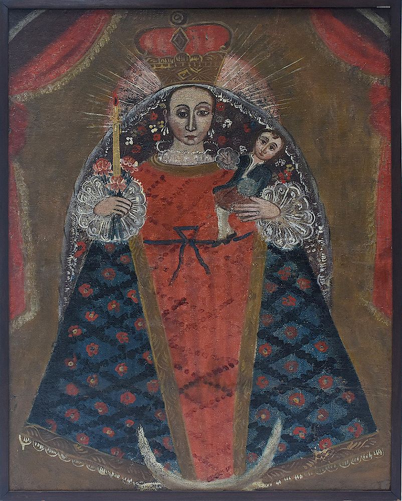 Appraisal: th th C Spanish Colonial oil on canvas of Madonna