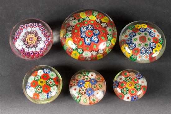 Appraisal: Six millefiori glass paperweights Estimate - All items sold as