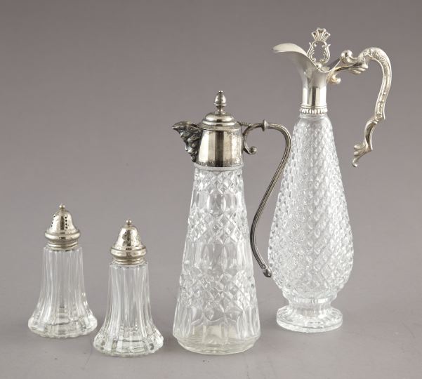 Appraisal: Four-Piece Group of Glassware consisting of a Continental silverplate-mounted diamond-pressed