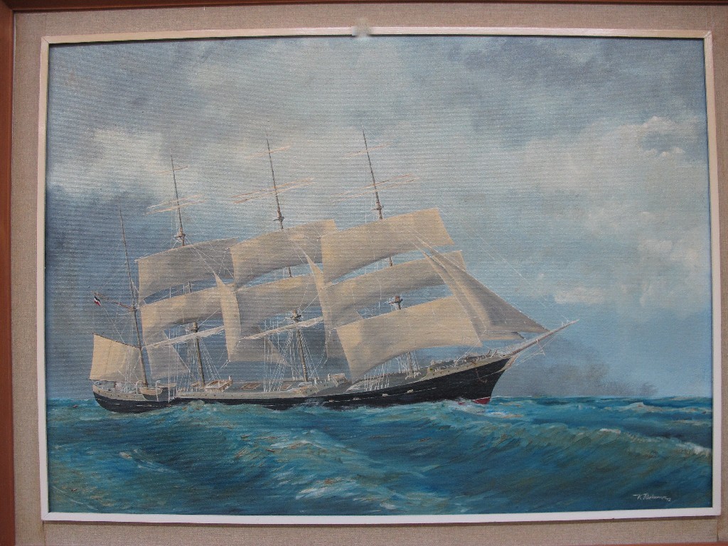 Appraisal: K ROSKAMP A three master in full sail oil on