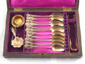 Appraisal: A set of eleven French standard silver teaspoons tongs caddy