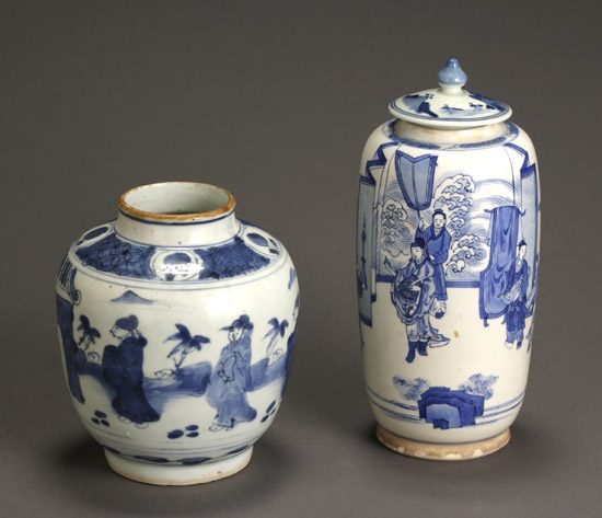 Appraisal: Two Chinese Blue and White Jars th Century Tallest with